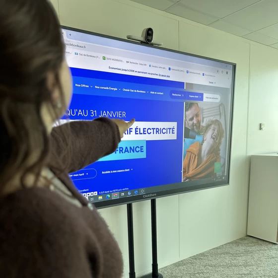 Personne qui montre un tableau avec le site web