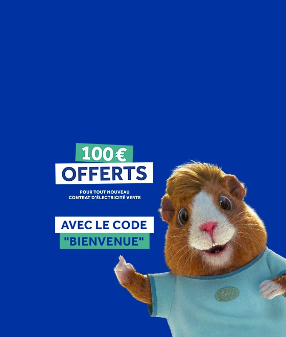 offre 100 euros avec le code bienvenue et mascotte cochon d'inde
